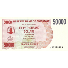 P47 Zimbabwe - 50.000 Dollars Year 2007/2007 (Bearer Cheque)